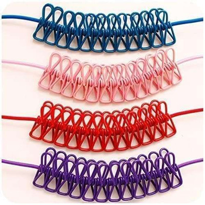 gafall Cloth Handling 2 Hooks Drying Rope 12 Clips Portable Outdoor Travel Clothes Line Plastic Cloth Clips(Multicolor)