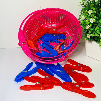 RFL Houseware StyliCart Cloth Clips with Basket | Heavy-Duty Plastic Pegs for Strong Grip Plastic Cloth Clips(Multicolor Pack of 18)