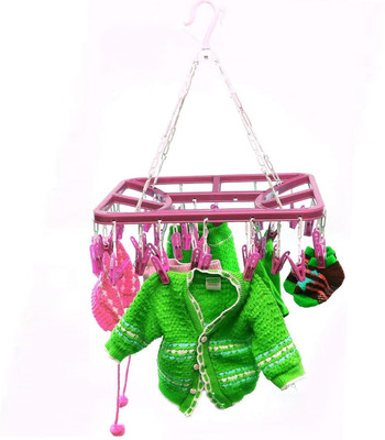 Wallop Plastic Ceiling Cloth Dryer Stand Rectangular Cloth Drying Hanger | 32 Clips Baby Drying Pegs(1 Tier)