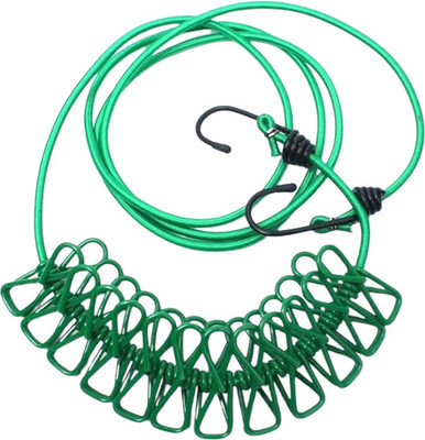 Wenzel Portable Multi Functional Drying Rope with 12 Clips and 2 Hooks Durable Nylon Cloth Clips(Green)
