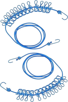 Wenzel Multi Functional Portable Drying Rope with 12 Clips Nylon Cloth Clips(Blue Pack of 2)