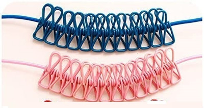 Mirramor Portable Multi Functional Drying Cloth Line Rope with 12 Clips 1.8 m Long Nylon Cloth Clips(Multicolor Pack of 2)