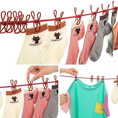 shree sales Multi Functional Portable Drying Rope Steel Cloth Clips(Multicolor Pack of 12)