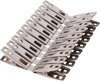 navjai Cloth Drying Pegs Non-Slip Multipurpose Sturdy Clothes Drying Hanging Clip Stainless Steel Cloth Clips(Silver Pack of 24)