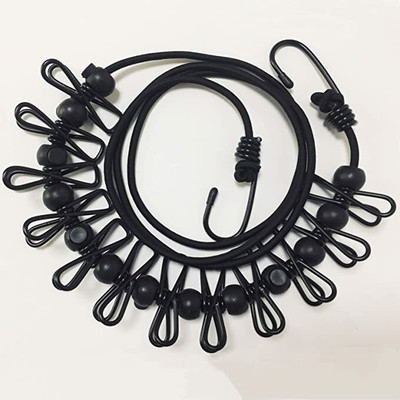PREMEY Clothesline Rope Drying Clothes Hanging Rope with 12 Clips 1.8 meter Rope Plastic, Steel Cloth Clips(Multicolor)