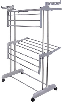 TNG Plastic, Steel Floor Cloth Dryer Stand Premium Grey Stainless Steel Cloth Drying Stand-(2Layer) A11(2 Tier)