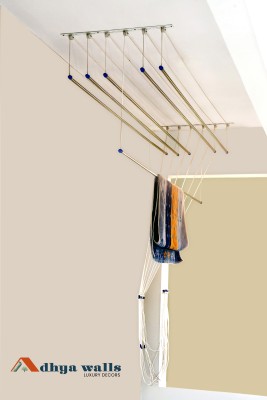 ADHYAWALLS Steel Ceiling Cloth Dryer Stand (6 pipes × 4 feet) Stainless Steel with UV Protected Braided Nylon Ropes(1 Tier)