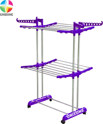 Unizone Steel, Plastic Floor Cloth Dryer Stand Stainless Made In India Double Poll Two Tier Rack(2 Tier)