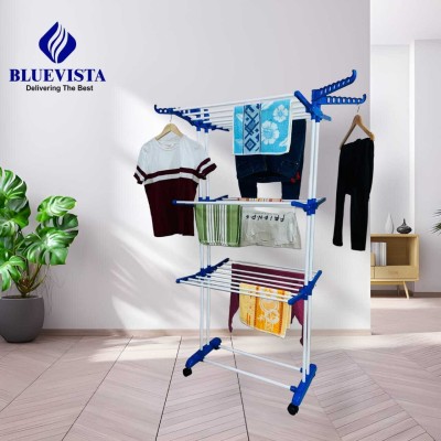 Bluevista Plastic, Steel Floor Cloth Dryer Stand Royal Double Poll white 3 Layer Rust Free stand with Wheels foldable & moveable(3 Tier)