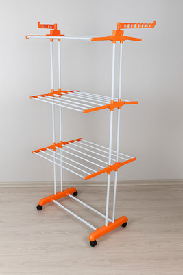 EZ deal Plastic Floor Cloth Dryer Stand 3 Tier Orange Double Pole Foldable Cloth Drying Stand(3 Tier)
