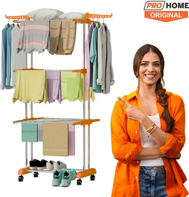 ProHome Plastic Floor Cloth Dryer Stand Rust Free Premium Material with Wheels(3 Tier)