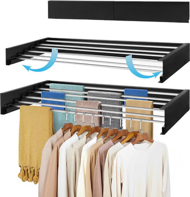 HAVEU Steel Wall Cloth Dryer Stand Metal Foldable Collapsible Rack for Balcony with 5 Rods/Space Saver(1 Tier)