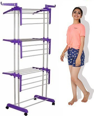 Sukot Steel, Plastic Floor Cloth Dryer Stand T-CDS-DOUBLE POLL-B2SS-3T(3 Tier)