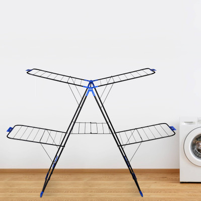 Bathla Steel Floor Cloth Dryer Stand Mobidry Neo+ 2-Level Foldable Cloth Drying Stand (Black & Blue)(2 Tier)