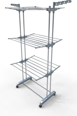 LIMETRO STEEL Steel Floor Cloth Dryer Stand Double Pole Stainless Steel 3 Layer Cloth Stand for Drying Clothes(3 Tier)