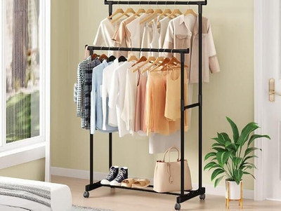 MSClickcart Plastic Floor Cloth Dryer Stand MS Clickcart Double Pole Cloth Drying Stand with Wheels(4 Tier)