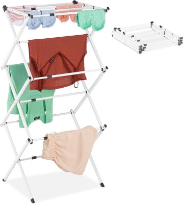 lukzer Steel Floor Cloth Dryer Stand Folding 3-Tier Steel Clothes Drying Compact Laundry Air Dryer(White/105X74X37cm)(3 Tier)