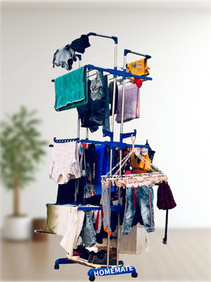 HomeMate Plastic, Steel Floor Cloth Dryer Stand Made InIndia Jumbo Doubl Pol 3Tier Stainless steel Movable& foldable Cloth Stand(3 Tier)