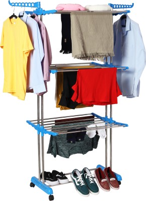 DRY LINE Steel Floor Cloth Dryer Stand TriDry Black Clothes Drying Rack for Balcony Premium Foldable Big size Hanger(3 Tier)