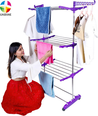 Unizone Steel Floor Cloth Dryer Stand Premium Compact Space Saving Foldable - US3001 Single Poll(3 Tier)
