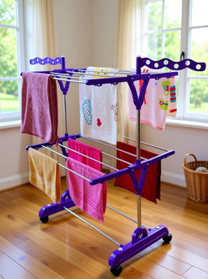 Unizone Steel, Plastic Floor Cloth Dryer Stand 2-Tier Foldable Cloth Stand Steel Space-Saving | Cloth Drying Stand for Home(2 Tier)
