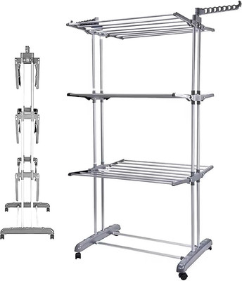 TNG Steel Floor Cloth Dryer Stand Grey Premium Stainless Steel Cloth Dry Rack Stand - GG15(3 Tier)
