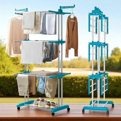 QUXOZO Steel Floor Cloth Dryer Stand 12Month Warranty Rust Free Premium Material-12(3 Tier)