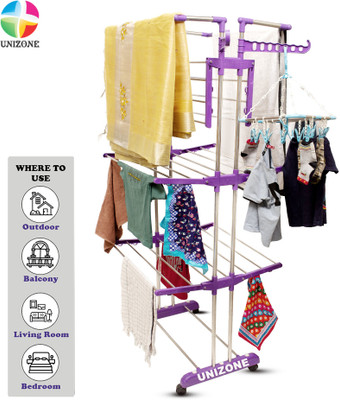 Unizone Steel, Aluminium, Plastic Floor Cloth Dryer Stand - 12 Month Warranty - Stainless Steel cloth Rack DV3J - 01(4 Tier)