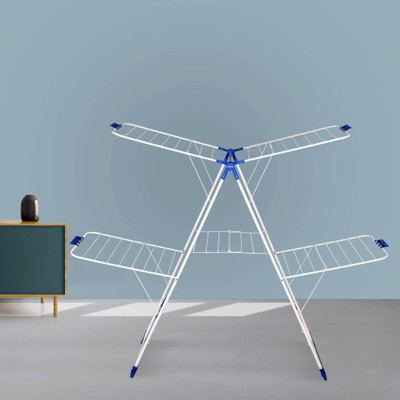 Bathla Steel Floor Cloth Dryer Stand Mobidry Neo+ 2-Level Foldable (White & Blue)(2 Tier)