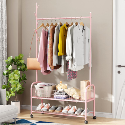 lukzer Steel Floor Cloth Dryer Stand MGR-002-Pink-2 Bottom Mesh(1 Tier)