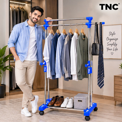 TNC Plastic, Steel Floor Cloth Dryer Stand Double Poll Portable Clothes Drying & Multipurpose Hanging Stand(2 Tier)