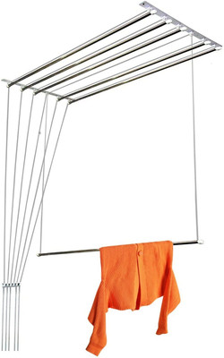 Cybercity Steel Ceiling Cloth Dryer Stand (6 Pipes x 5 Feet) Stainless Steel Ceiling / Roof Clothes Hanger/Cloth Dryer with UV Protected Nylon Rope and Individual Drop Down Railers(1 Tier)