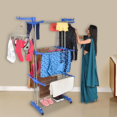 TNC Steel, Plastic Floor Cloth Dryer Stand STAINLESS STEEL DOUBLE POLL 3 TIER CLOTH STAND(3 Tier)