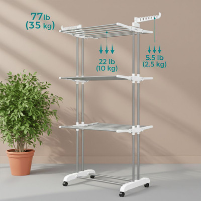 V-MOP Plastic, Steel Floor Cloth Dryer Stand Finest Stainless Steel, Clothes Drying Rack For Indoor, Outdoor or Balcony(3 Tier)