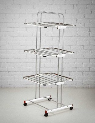 RAJBHAN Steel Floor Cloth Dryer Stand MOVABLE CLOTH DRYER 011(3 Tier)