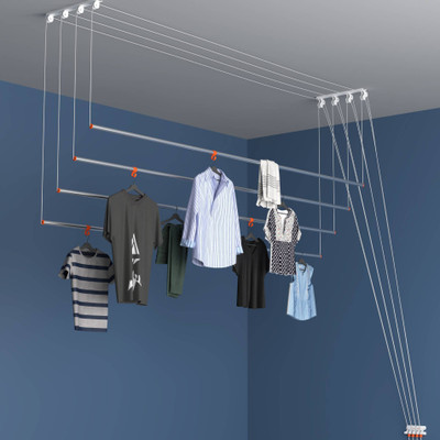 Bathla Steel Ceiling Cloth Dryer Stand Mobidry EXA (8 Feet x 4 Pipes) | Individual Dropdown(1 Tier)