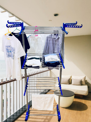 FAVOUR Steel, Aluminium, Steel Floor Cloth Dryer Stand Double Pole 3 Tier Cloth Drying Stand B2SS3T-01(3 Tier)