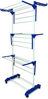 EZ deal Plastic Floor Cloth Dryer Stand single pole Powder Coated Premium Compact Space Saving Foldable,blue(3 Tier)