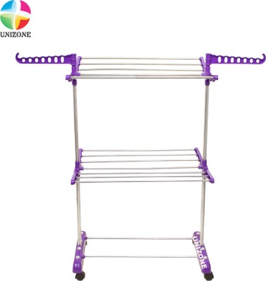 Unizone Steel, Aluminium, Plastic Floor Cloth Dryer Stand SS Premium Compact Space Saving Foldable - US2332 Single Poll(2 Tier)