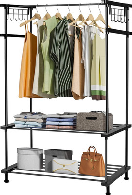 ADA Aluminium Floor Cloth Dryer Stand High Density Drizzle Metal Garment Rack with Side Hooks(2 Tier)