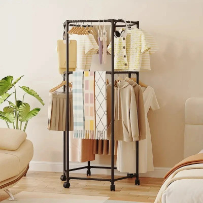 lukzer Steel Floor Cloth Dryer Stand 6 Side Black Cloth Stand(2 Tier)