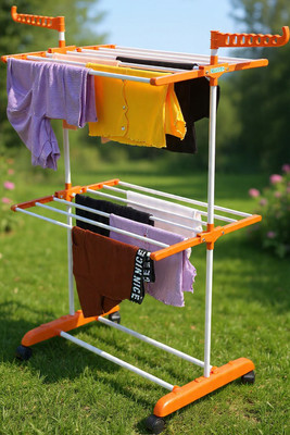 EZ deal Plastic Floor Cloth Dryer Stand EZ 2T-ORANGE-SINGLE POLE(2 Tier)