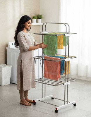 RAJBHAN Steel Floor Cloth Dryer Stand $HKP CLOTH STEND 011(3 Tier)