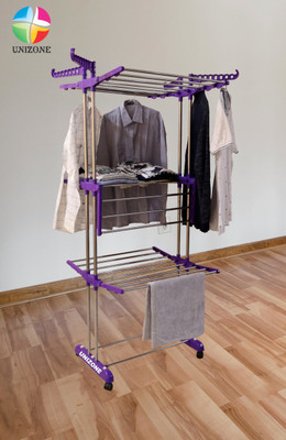 Unizone Steel Floor Cloth Dryer Stand US-13 DOUBLE POLL 3 TIER VIOLET-RV425(3 Tier)