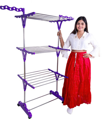 Unizone Steel, Plastic Floor Cloth Dryer Stand German Engineered Foldable Cloth Drying Rack Wave Wing Design and Shoe Rack Base(3 Tier)