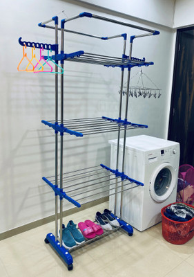 HomeMate Steel, Plastic Floor Cloth Dryer Stand H-CDS-JUMBO-DOUBLE POLL- JB2SS-3T(3 Tier)