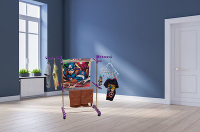 Unizone Steel, Aluminium, Plastic Floor Cloth Dryer Stand SS Premium Compact Space Saving Foldable - US2030 Single Poll(2 Tier)