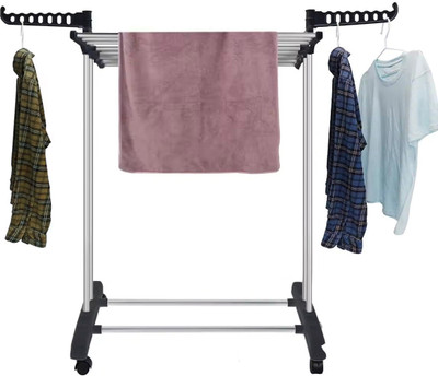 V-MOP Steel Floor Cloth Dryer Stand - Premium Clothes Stand for Drying - Cloth Rack for Balcony 10 (Mid-Black)(1 Tier)