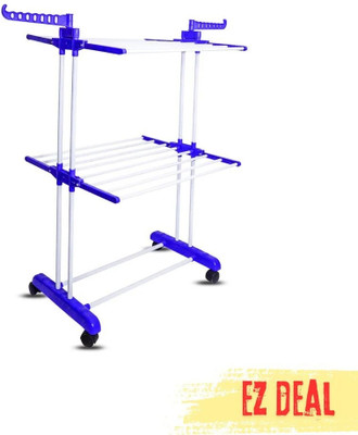 EZ deal Plastic Floor Cloth Dryer Stand DOUBLE POLE Metal Powder Coated Premium Compact Space Saving Foldable(2 Tier)