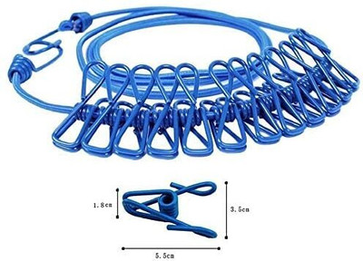 mrquee Clothesline Rope with 12 Clips Cloth Washing Line Drier Travel Camp Laundry Nylon Cloth Clips(Multicolor)